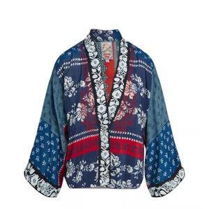 Johnny Was Blue Red Floral Patchwork Kimono Jacket